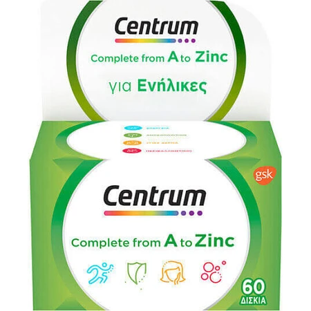 Centrum Complete A-Zinc Multivitamin for Energy & Skin Multivitamin 60 Comprimés