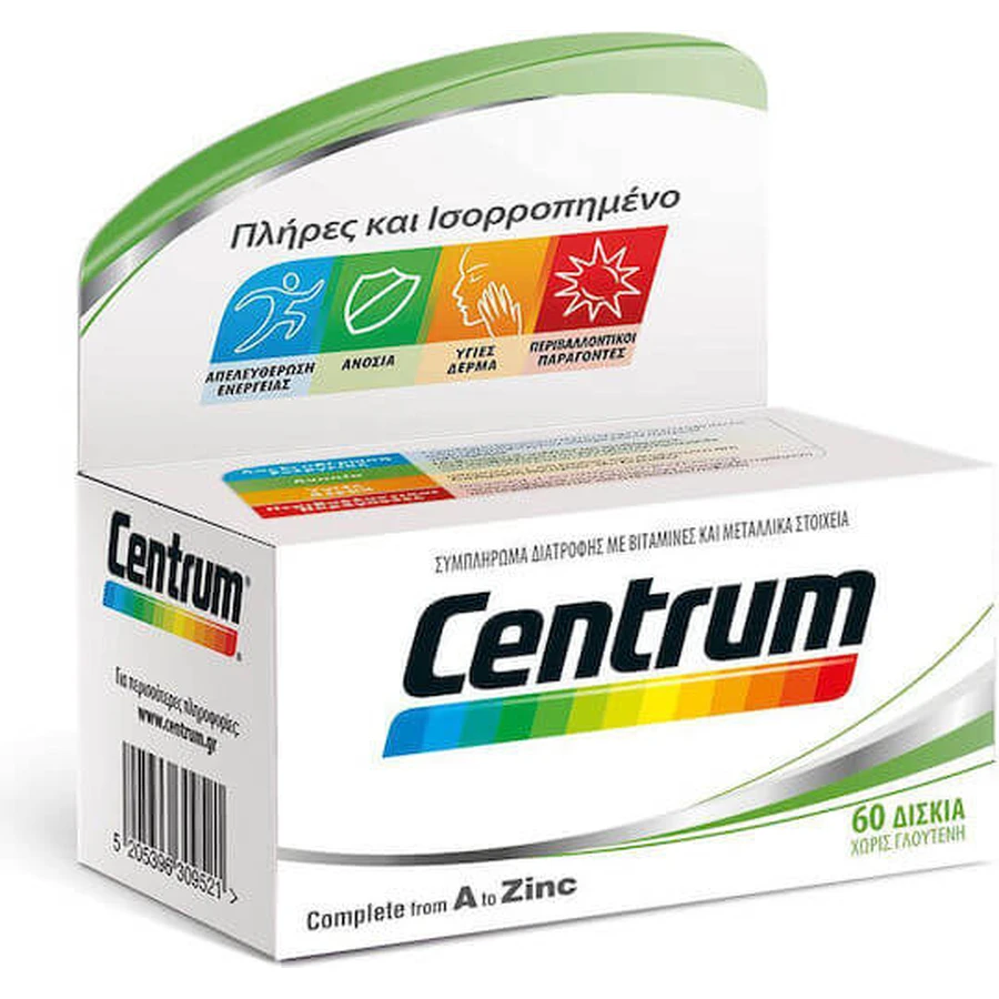 Centrum Complete A-Zinc Multivitamin for Energy & Skin Multivitamin 60 Comprimés