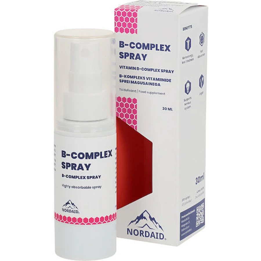 Nordaid B-Complex Vitamin Spray para reforzar la energía, el sistema inmunitario y el sistema nervioso 30ml