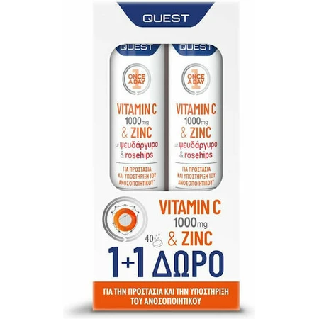 Quest Vitamin C 1000mg & Zink Multivitamin zur Unterstützung des Immunsystems 1000mg Orange 2 x 20 Brausetabletten