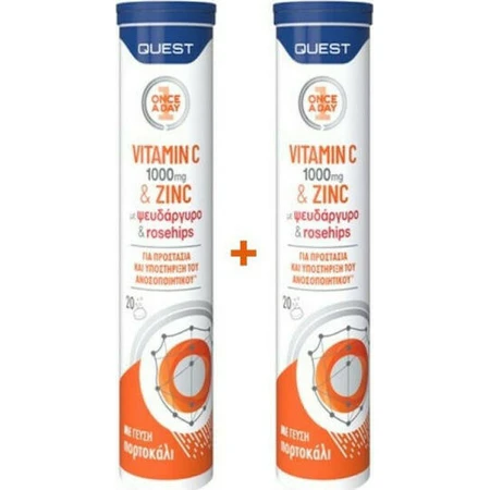 Quest Vitamin C 1000mg & Zink Multivitamin zur Unterstützung des Immunsystems 1000mg Orange 2 x 20 Brausetabletten