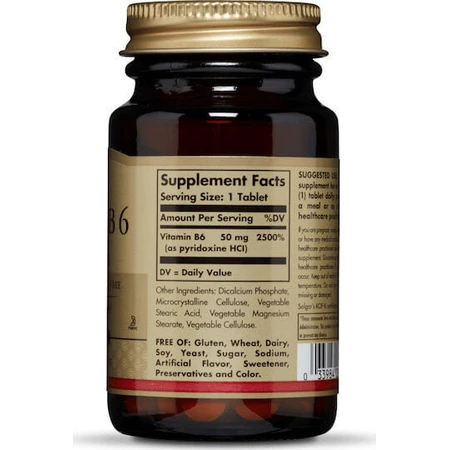 Solgar Vitamin B6 Vitamin for Nervous System Health 50mg 100 Tablets
