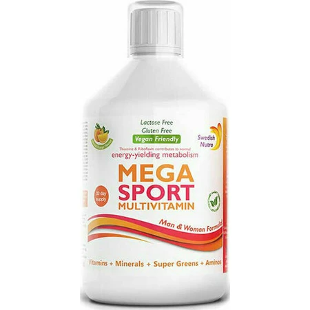 Swedish Nutra Mega Sport Multivitamine Multivitamine voor Energie, Immuunsysteem & Zenuwstelsel Versterkend Sinaasappel 500ml