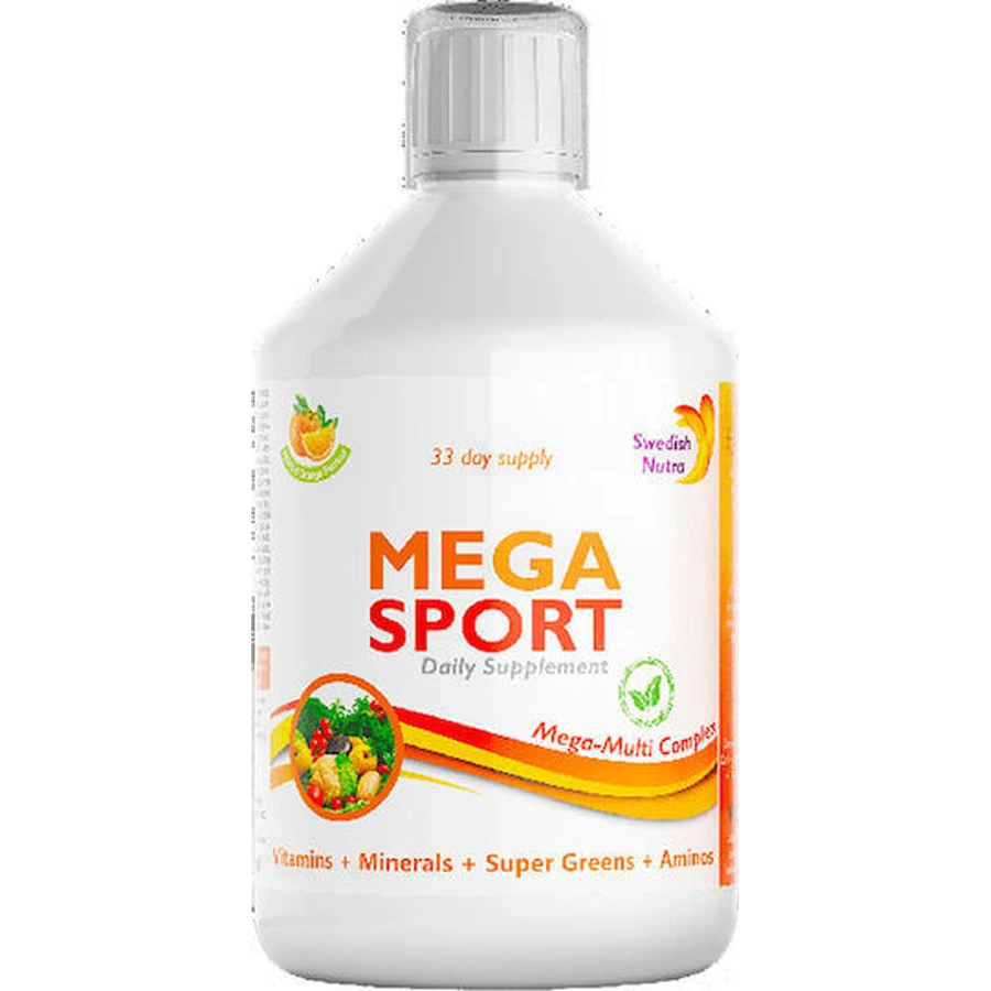 Swedish Nutra Mega Sport Multivitamine Multivitamine voor Energie, Immuunsysteem & Zenuwstelsel Versterkend Sinaasappel 500ml