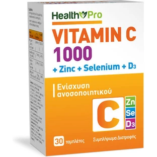 Health Pro Vitamin C 1000 & Zinc & Selenium & D3 Vitamin for Immune Support, Skin & Antioxidant Action 30 Tablets