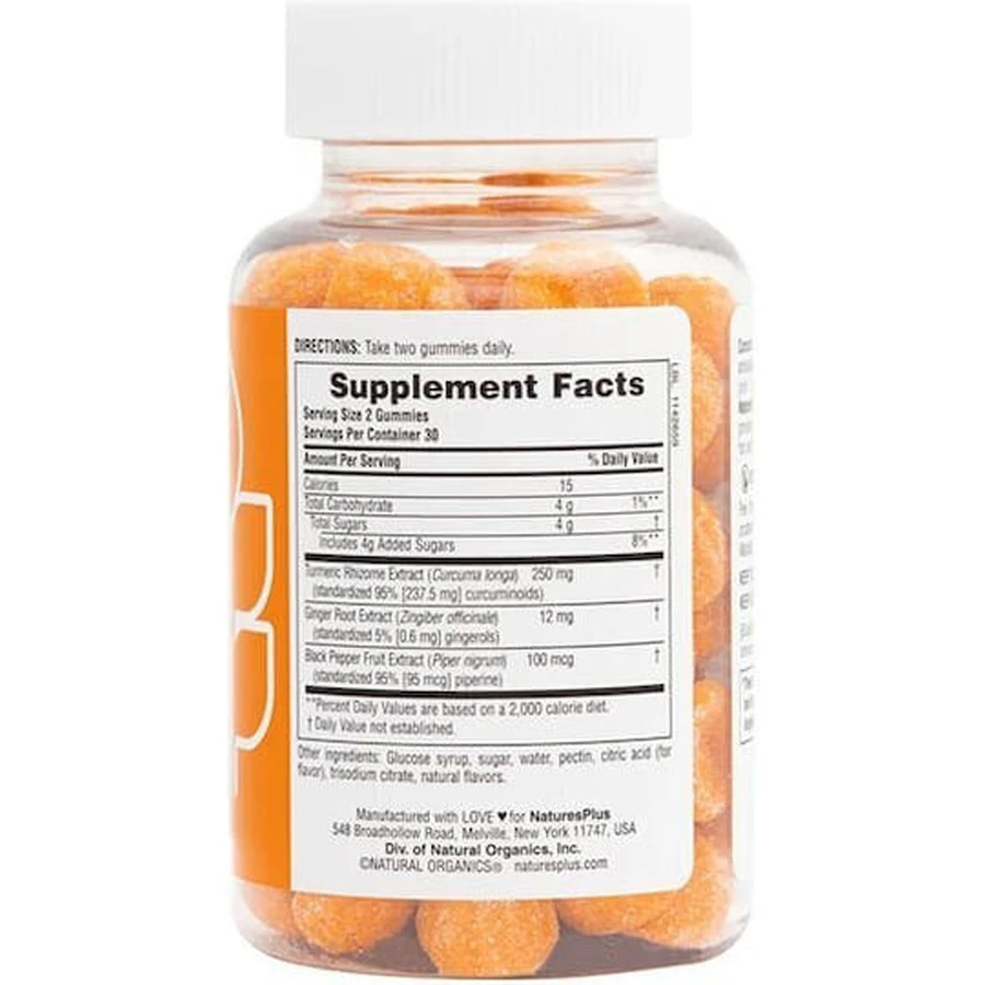 Nature's Plus Kurkuma Curcumine met Gember en Zwarte Peper 250mg 60 Perzik Gelei Snoepjes