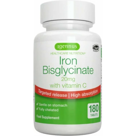 iGennus Bisglicinato de Hierro con Vitamina C 20mg 180 Comprimidos Energía