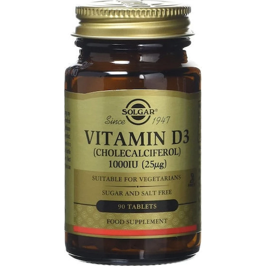 Solgar Vitamina D3 Vitamina para el Apoyo Inmunológico y la Salud del Huevo 1000iu 90 Comprimidos