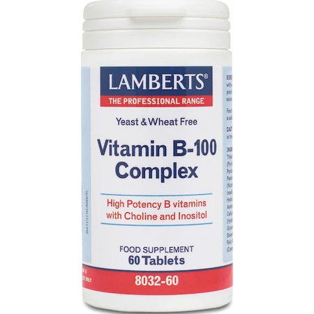 Lamberts Vitamina B-100 Complejo Vitamínico para el Fortalecimiento Energético, Inmunológico y del Sistema Nervioso 100mg Energía 60 Comprimidos