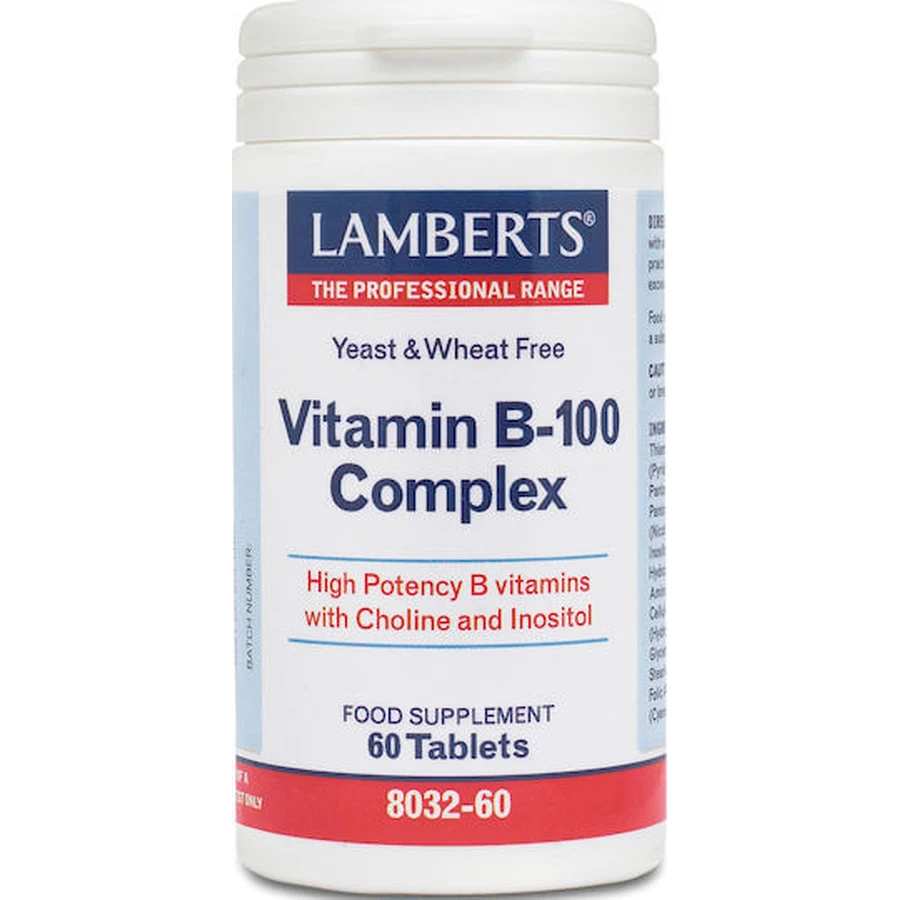 Lamberts Vitamina B-100 Complejo Vitamínico para el Fortalecimiento Energético, Inmunológico y del Sistema Nervioso 100mg Energía 60 Comprimidos