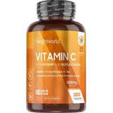 WeightWorld Vitamin C mit Hagebutte & Bioflavonoiden Vitamin zur Unterstützung des Immunsystems, der Haut und der antioxidativen Wirkung 1000mg 180 Tabletten