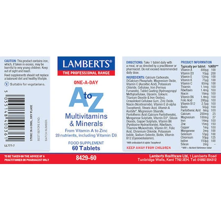 Lamberts A to Z Multivitamins Multivitamin for Energy, Immune System Strengthening & Egg Health Multivitamins and Minerals 60 Comprimés