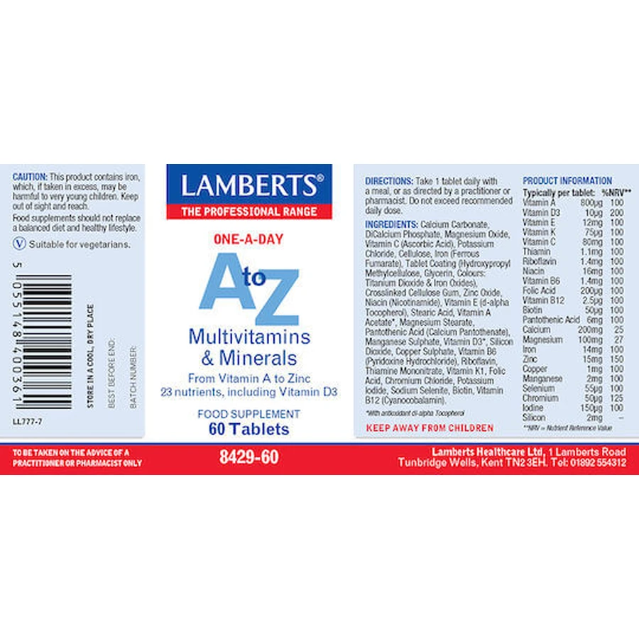 Lamberts A to Z Multivitamins Multivitamin for Energy, Immune System Strengthening & Egg Health Multivitamins and Minerals 60 Comprimés
