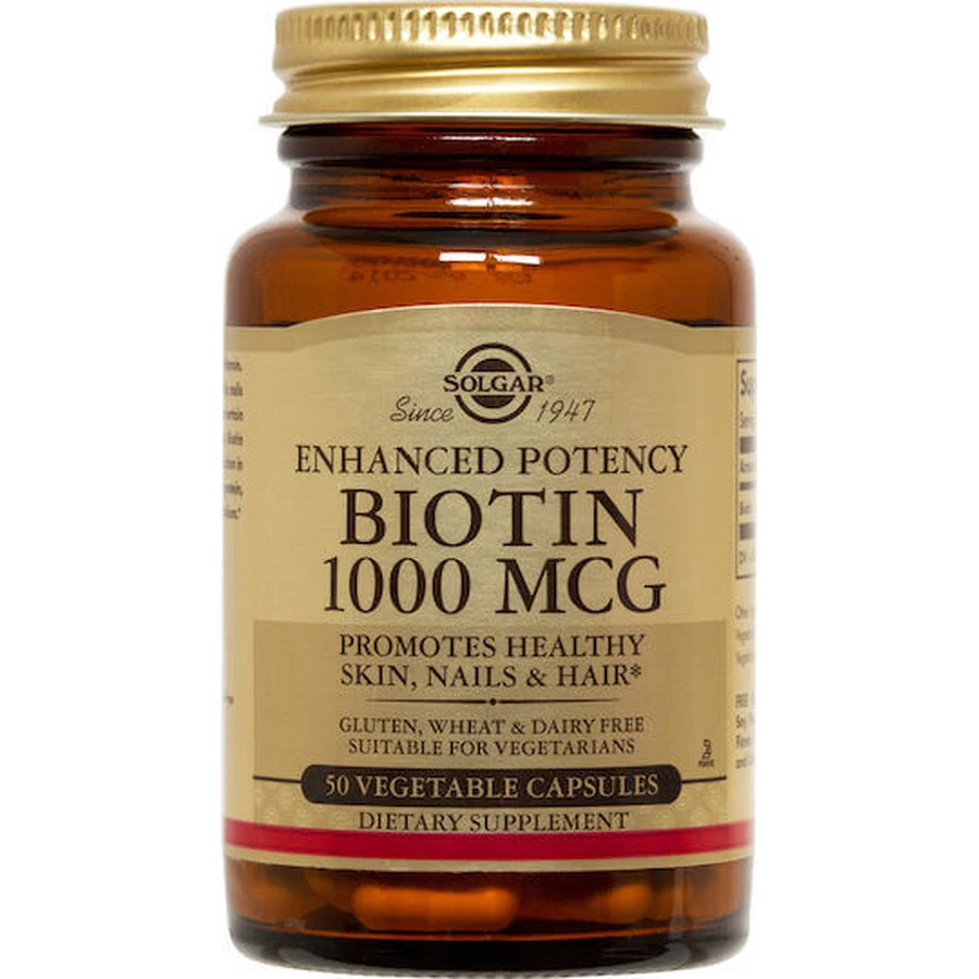Solgar Enchanced Potency Biotine Vitamine voor Haar, Huid & Nagels 1000mcg 50 plantaardige capsules