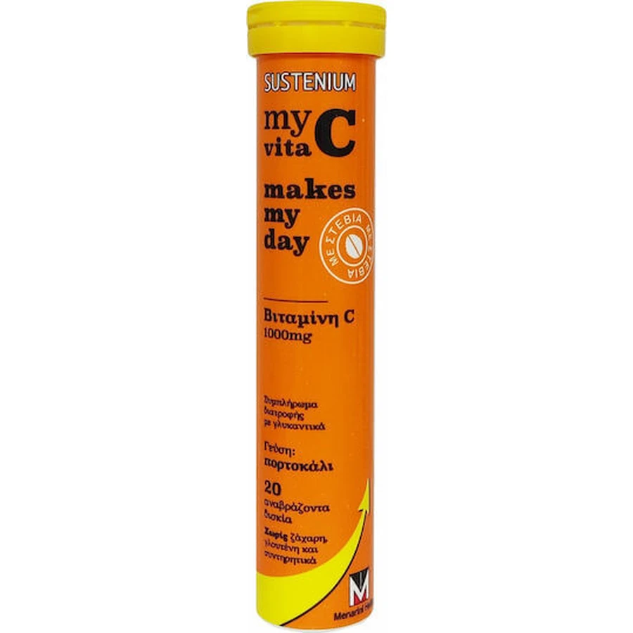 Menarini Sustenium My Vita C Makes My Day Vitamin for Immune Strengthening, Skin & Antioxidant Action 1000mg Orange 20 tabs of ef