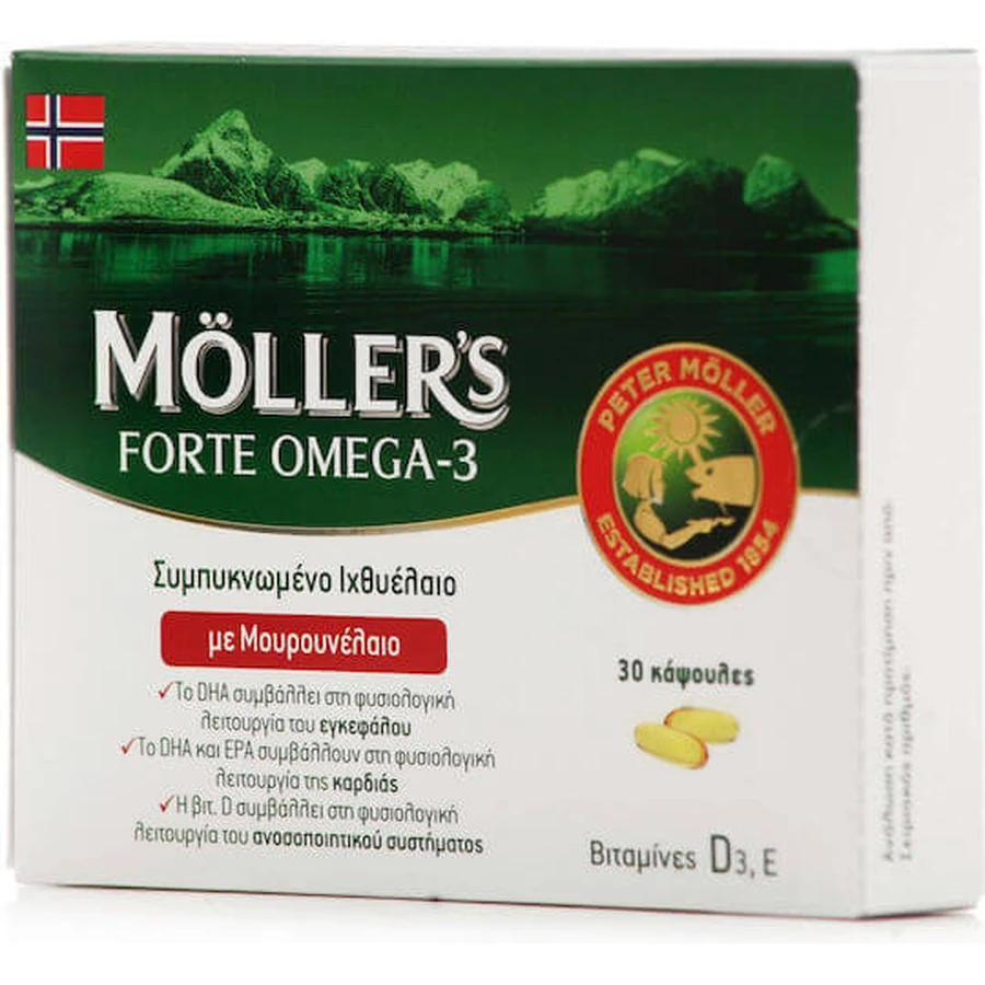 Moller's Forte Omega-3 Lebertran und Fischöl 30 Kapseln ohne Geschmacksverstärker