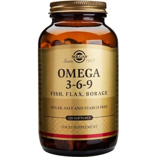 Solgar Omega 3 6 9 Poisson, lin, bourrache 120 softgels non aromatisés