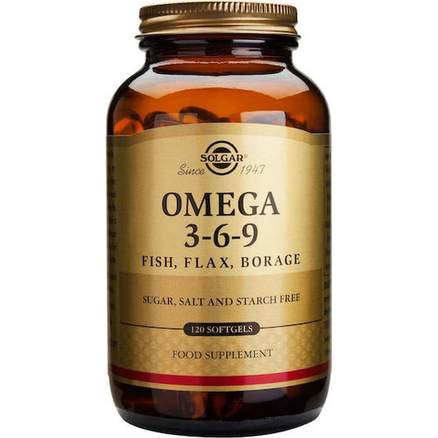 Solgar Omega 3 6 9 Poisson, lin, bourrache 120 softgels non aromatisés