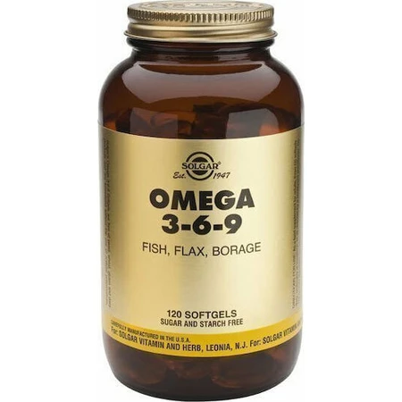 Solgar Omega 3 6 9 Poisson, lin, bourrache 120 softgels non aromatisés
