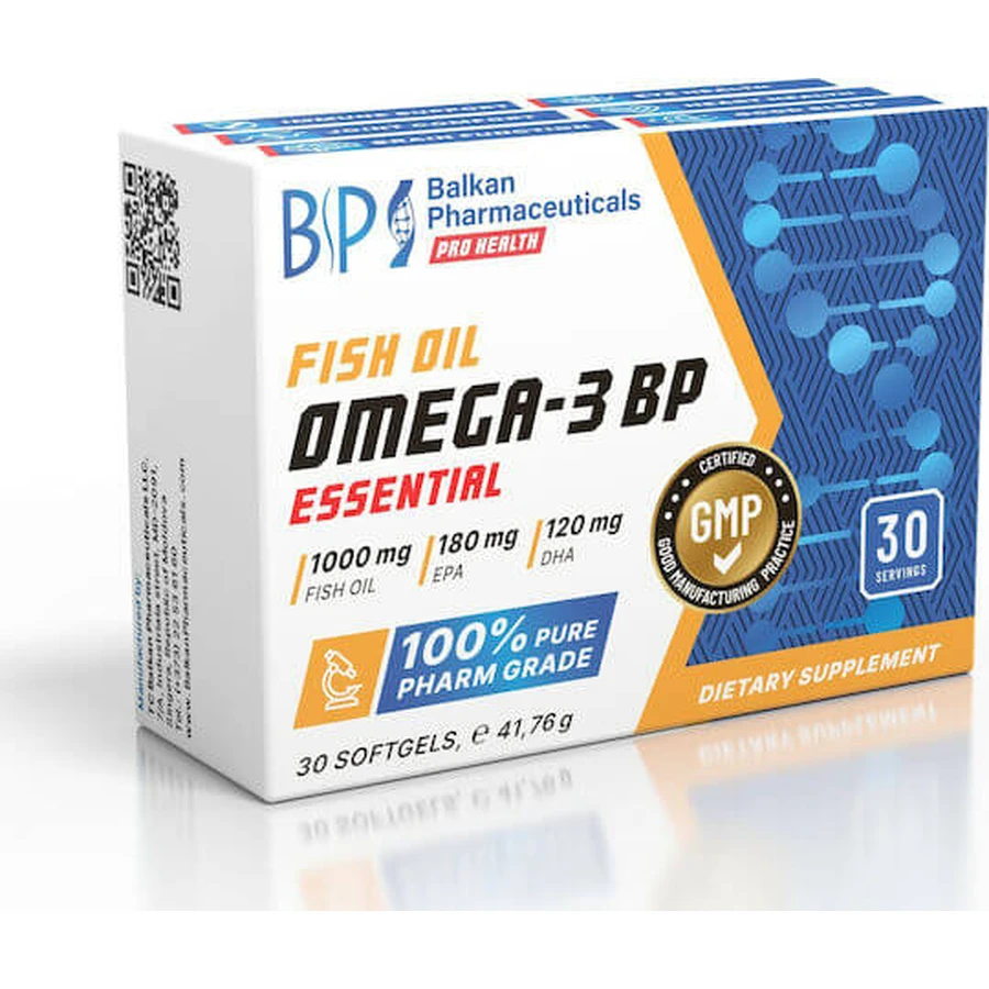 Balkan Pharmaceuticals Omega 3-BP Essentielles Fischöl 1000mg 30 Weichkapseln Unaromatisiert
