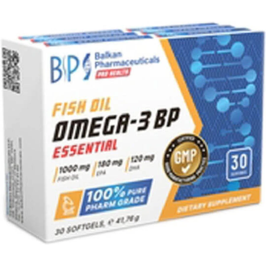 Balkan Pharmaceuticals Omega 3-BP Essentielles Fischöl 1000mg 30 Weichkapseln Unaromatisiert