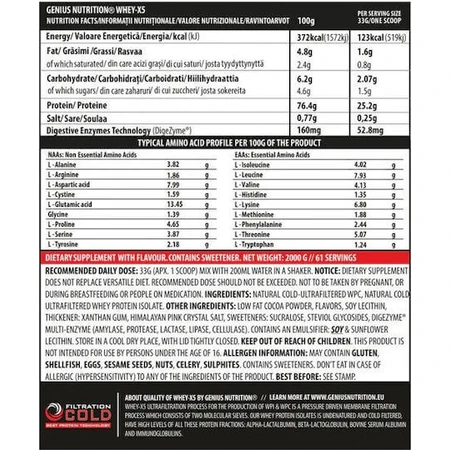 Genius Nutrition Whey-X5 wei-eiwit met karamelchocoladesmaak 2kg
