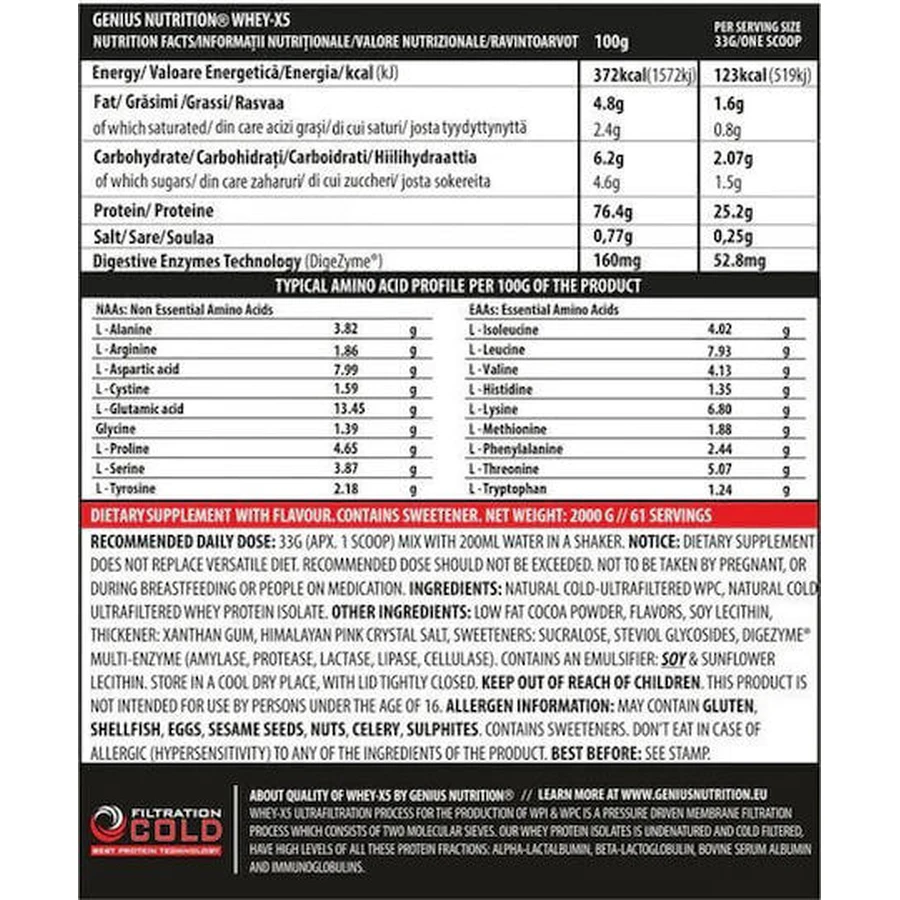 Genius Nutrition Whey-X5 wei-eiwit met karamelchocoladesmaak 2kg