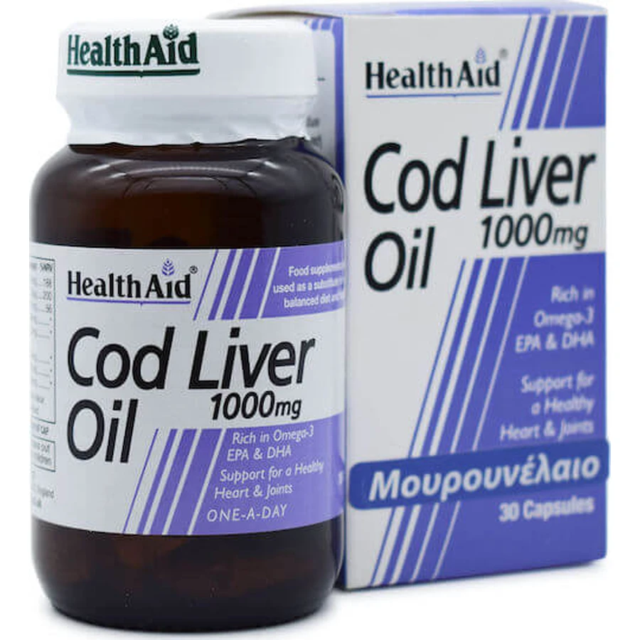 Health Aid Cod Liver Oil Cod Liver Oil Suitable for Children 1000mg 30 softgels Unflavoured