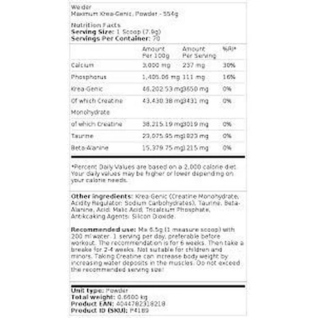 Weider Maximum Krea-Genic Polvo sin sabor 554gr