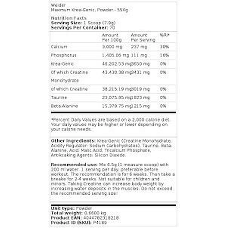 Weider Maximum Krea-Genic Polvo sin sabor 554gr