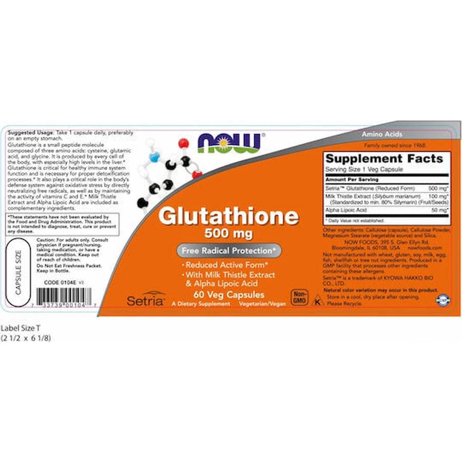 Now Foods Glutathion 500mg 60 pflanzliche Kapseln ohne Geschmacksverstärker