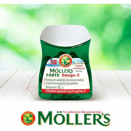 Moller's Forte Omega 3 Lebertran und Fischöl Geeignet für Kinder 10mg 60 Kapseln Nicht aromatisiert