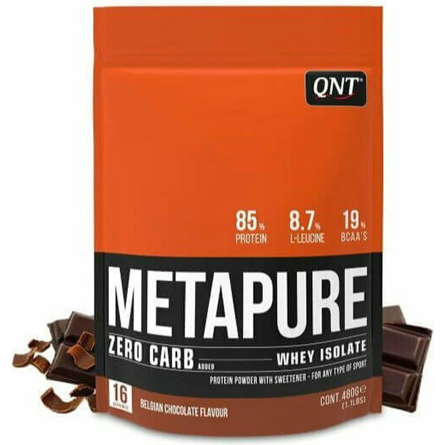 QNT Metapure Zero Carb Whey Protein Whey Isolate Whey Protein with Belgian Chocolate Flavor 480gr