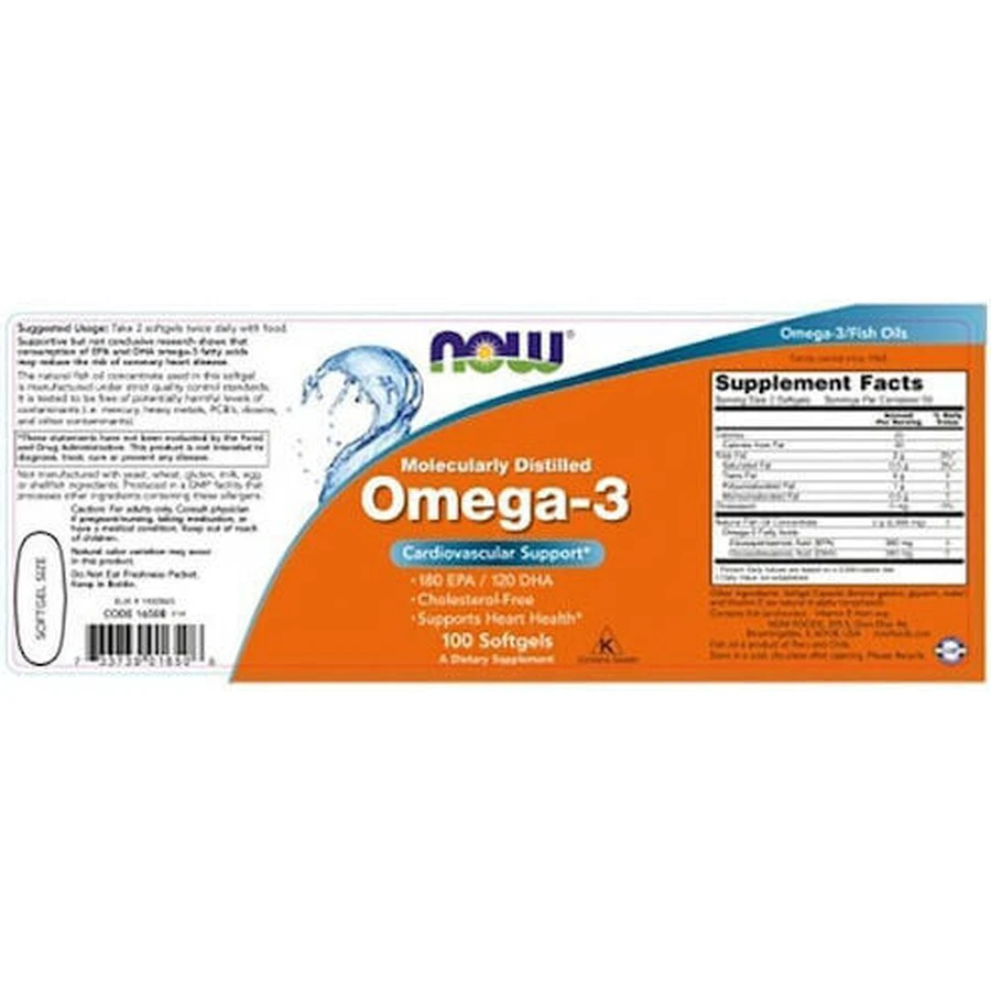 Now Foods Aceite de Pescado Omega 3 Molecularmente Destilado 1000mg 30 cápsulas blandas Sin sabor