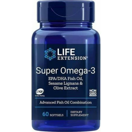 Life Extension Super Omega-3 Fruchtextrakt EPA/DHA Fischöl mit Sesam-Lignanen und Olivenfruchtextrakt 60 Softgels, nicht aromatisiert