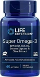 Life Extension Super Omega-3 Fruit Extract EPA/DHA Aceite de Pescado con Lignanos de Sésamo y Extracto de Fruta de Olivo 60 cápsulas blandas sin sabor