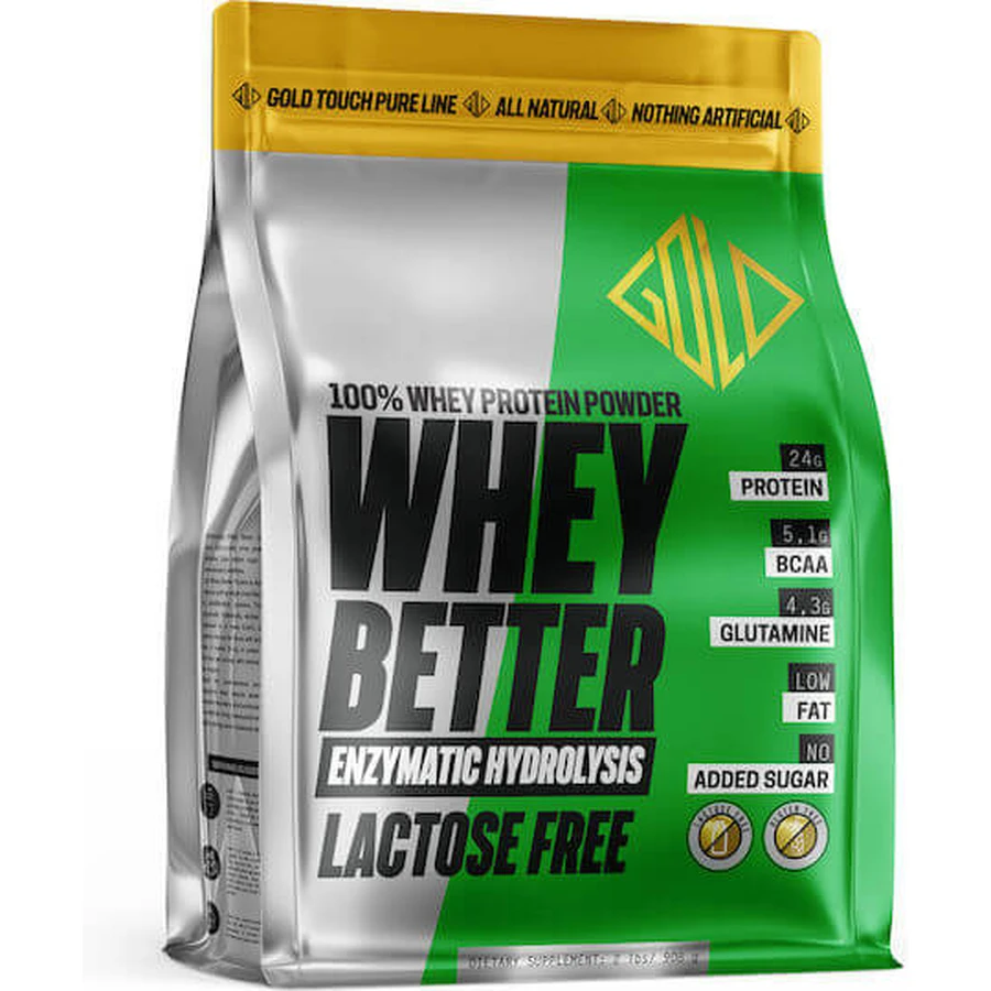 GoldTouch Nutrition Whey Whey Better HydroProtein 80% Proteína de Suero de Leche Sin Gluten y Sin Lactosa con Sabor Natural 908gr