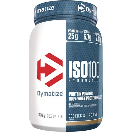 Dymatize ISO 100 Gehydrolyseerd Wei-eiwit Glutenvrij met de smaak Cookies and Cream 900gr