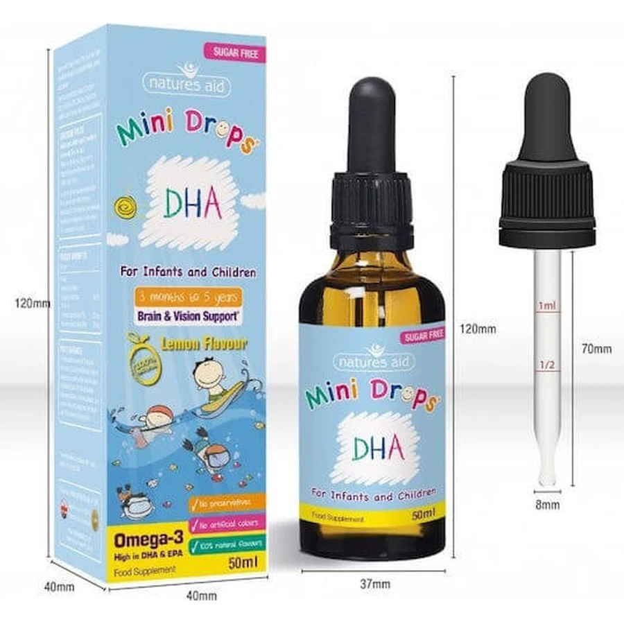 Natures Aid DHA Fish Oil Drops Suitable for Children 50ml Lemon