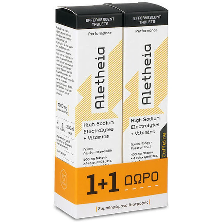 Aletheia Electrolitos Altos en Sodio + Cafeína 1000mg Fruta de la Pasión Mango 2x18 comprimidos efervescentes