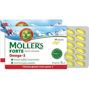 Moller's Forte Omega 3 Lebertran und Fischöl Geeignet für Kinder 30 Kapseln Unaromatisiert