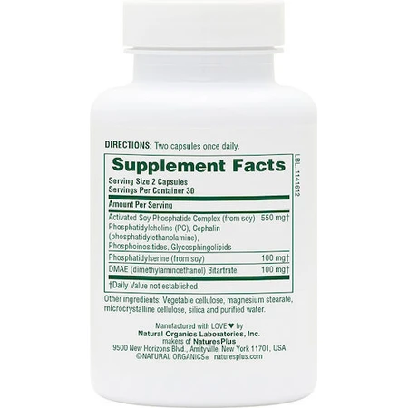 Nature's Plus Phosphatidylserin DMAE Phosphatidylserin DMAE-Komplex mit aktivierten Sojaphosphaten 60 Kapseln
