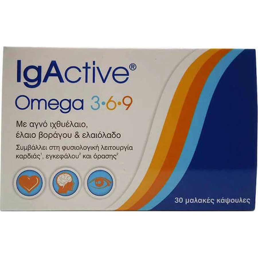 IgActive Omega 3-6-9 Fish oil Borer seed oil and olive oil 30 softgels Unflavoured