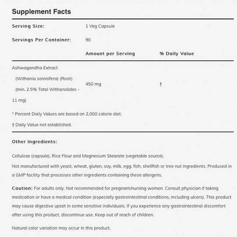 Now Foods Ashwaganda Extract 450mg 180 veget capsules