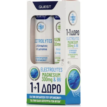Quest Elektrolyte 20 Brausetabletten & Magnesium 300mg & B6 20 Brausetabletten 40 Tabs eff