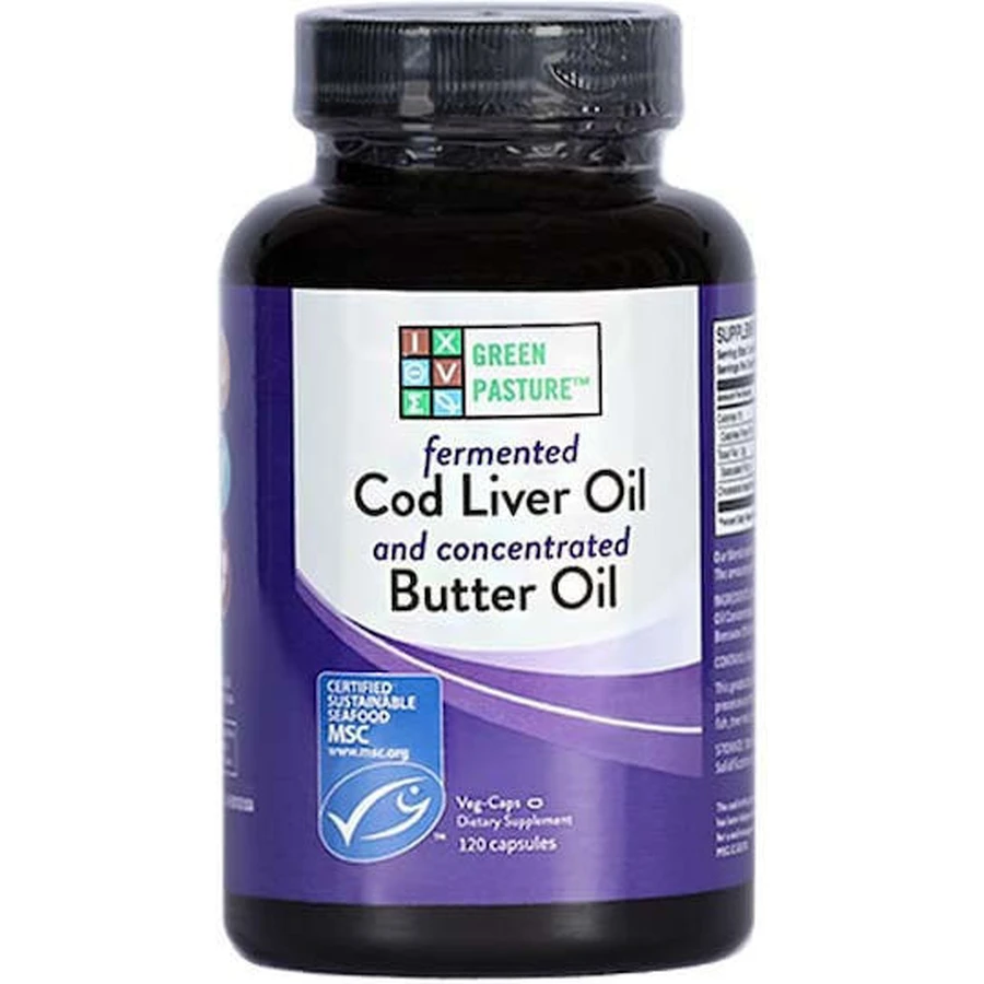 Green Pasture Gefermenteerde Levertraan & Geconcentreerde Boterolie Levertraan 120 plantaardige capsules
