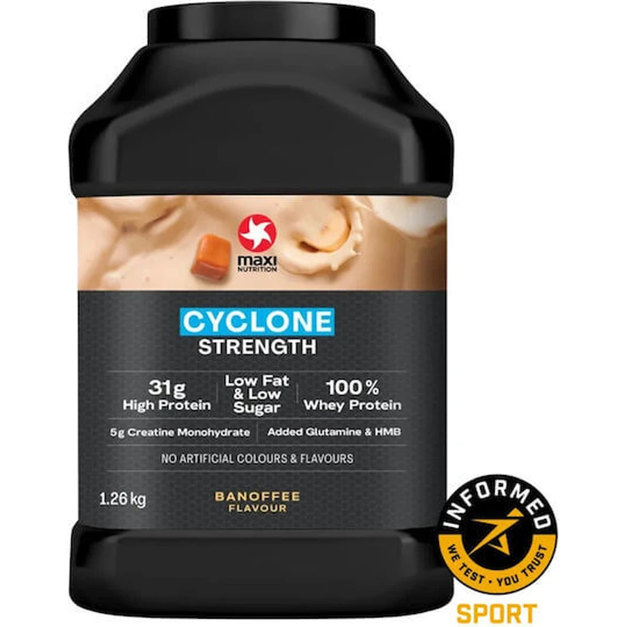 MaxiNutrition Cyclone Strength Whey Protein mit Kreatin Glutenfrei mit Geschmacksrichtung Banoffee 1.26kg
