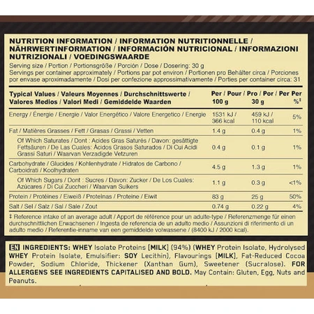 Optimum Nutrition Gold Standard 100% isoliertes Molkenprotein-Isolat Glutenfrei mit Schokoladengeschmack 930gr