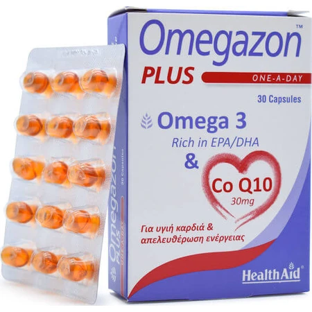 Health Aid Omegazon Plus One A Day Omega 3 & CoQ10 Aceite de Pescado 30 cáps. sin sabor