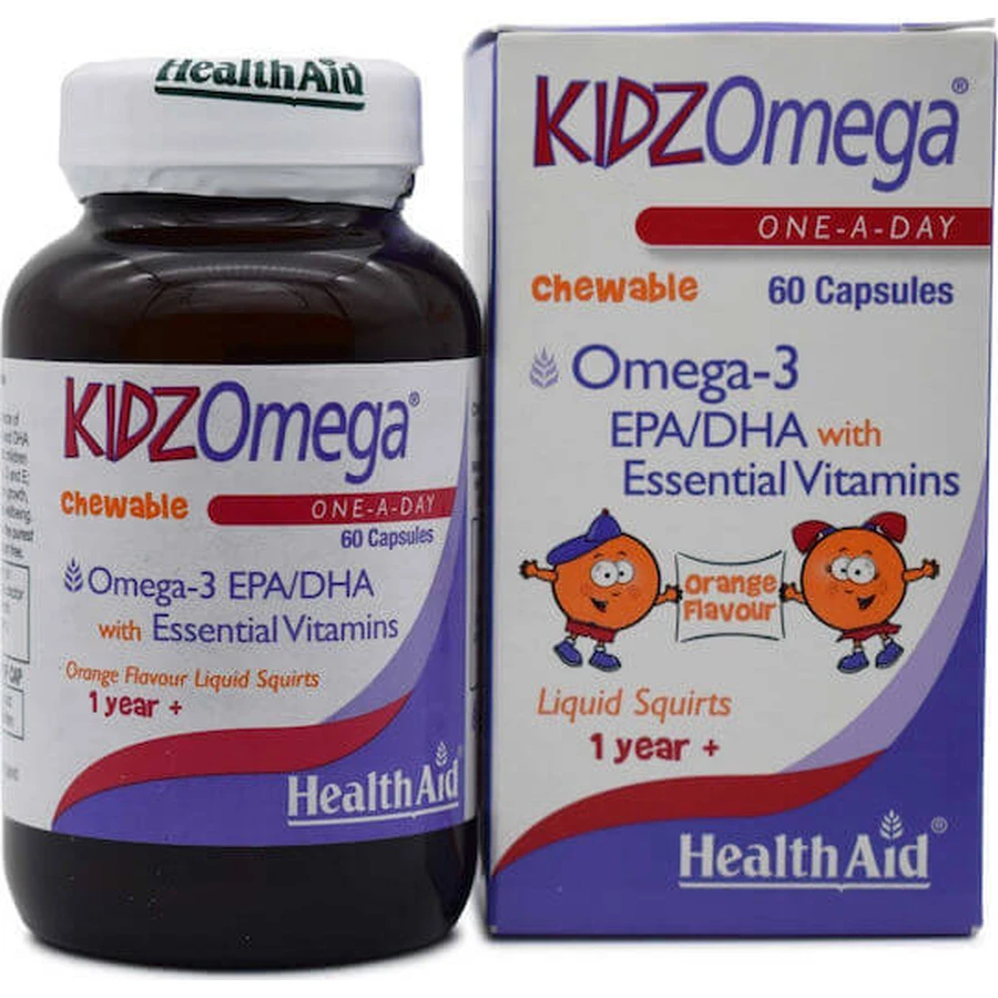 Health Aid KidzOmega One A Day Kauwbare Omega 3 Visolie Geschikt voor Kinderen 60 kauwtabletten Sinaasappel